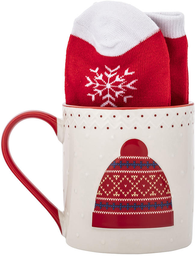 Kubek świąteczny Altom Design, 500 ml, czerwony + skarpetki, rozmiar 35-44