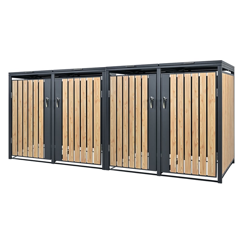 ML-Design pojemnik na śmieci 240L 264x80x116,3 cm stalowy antracytowy wygląd modrzewia odporny na warunki atmosferyczne uchylna pokrywa do 4 tony
