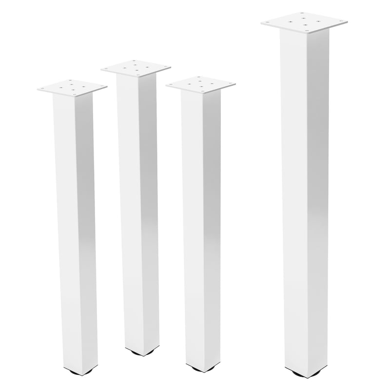 ML-Design zestaw 4 nóg stołowych I-Design 90 cm stal pokryta proszkowo bialy regulowane profil 8x8 cm do stolików biurek i blatów roboczych
