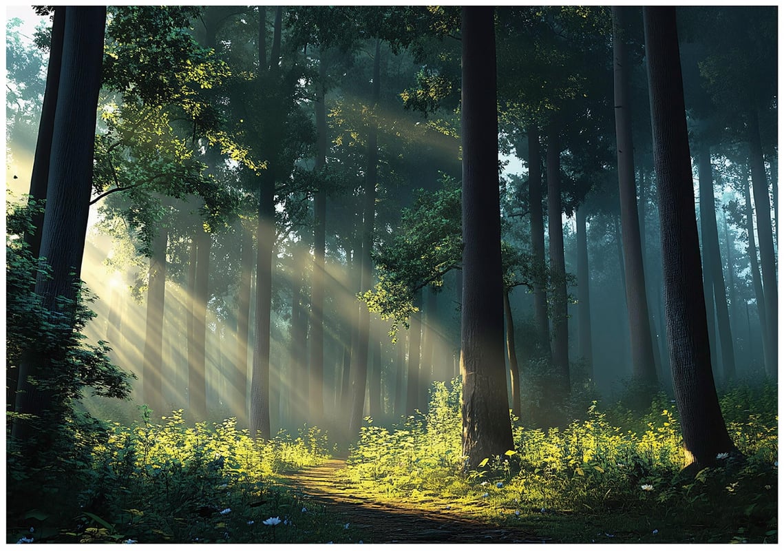 Fototapeta Słoneczny Las Drzewa Natura 300x210 cm Tapeta Do Sypialni Salonu Kuchni Na Flizelinie