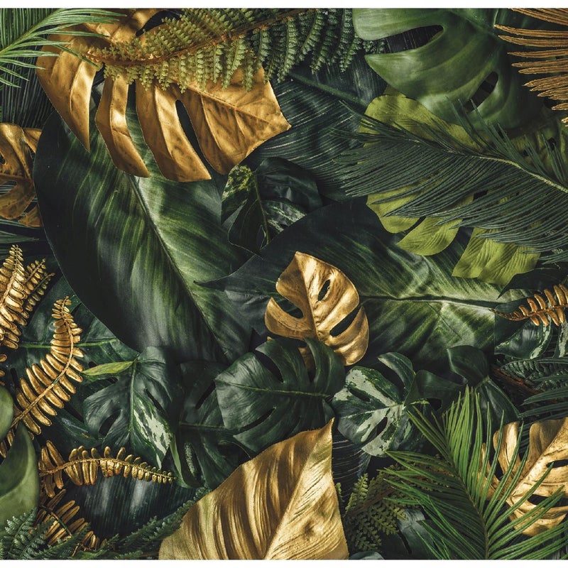 Fototapeta Liście Monstera Złoty Zielony 300x210 cm Tapeta Do Sypialni Salonu Kuchni Na Flizelinie