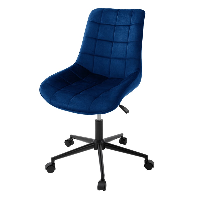 Krzeslo biurowe ML-Design, niebieskie, aksamitne siedzisko, metalowa rama, tapicerowane krzeslo z oparciem, regulowana wysokosc, krzeslo obrotowe 360°