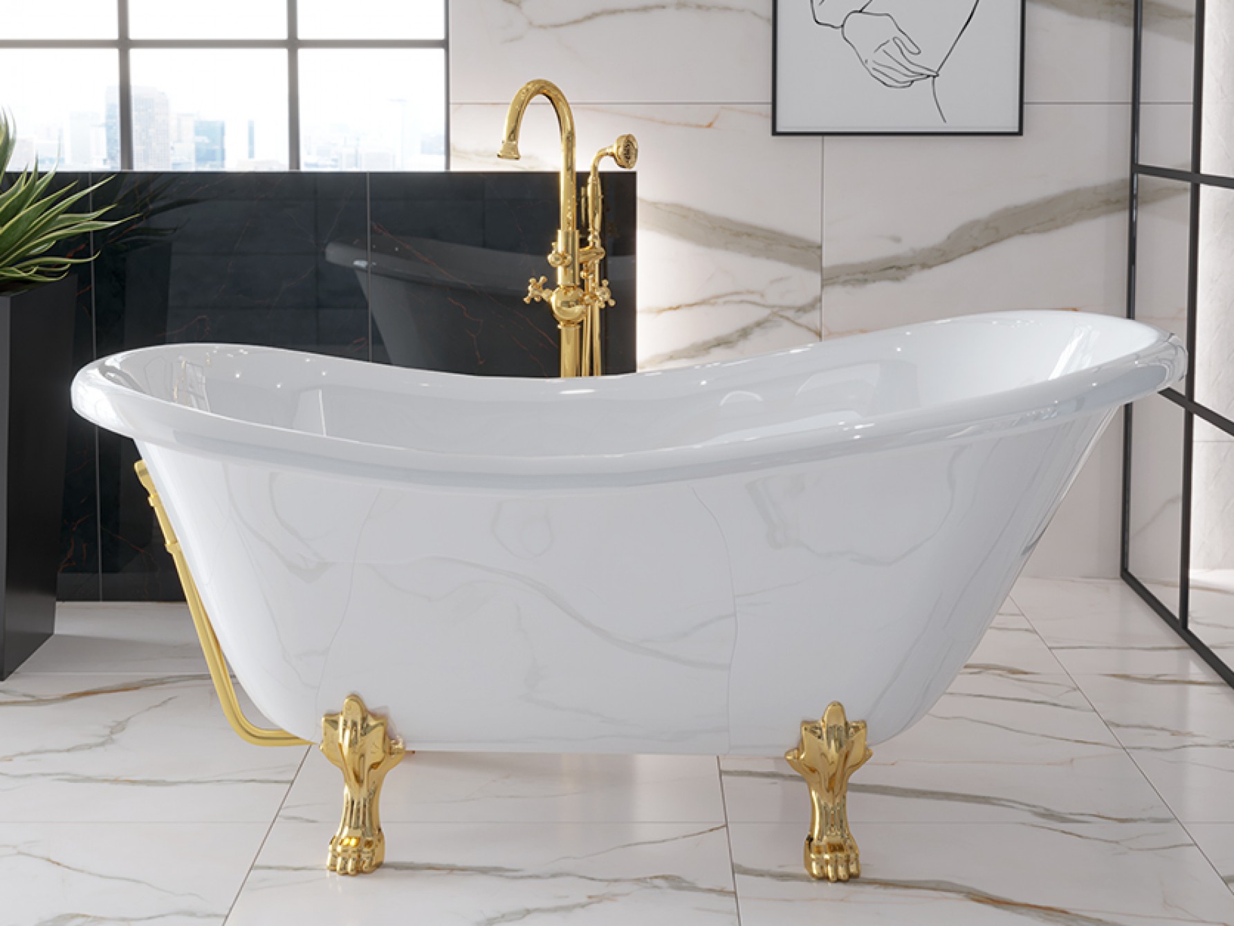 Besco Otylia wanna wolnostojąca 170x77 cm biała z łapami złotymi #WKO-170W+ZL