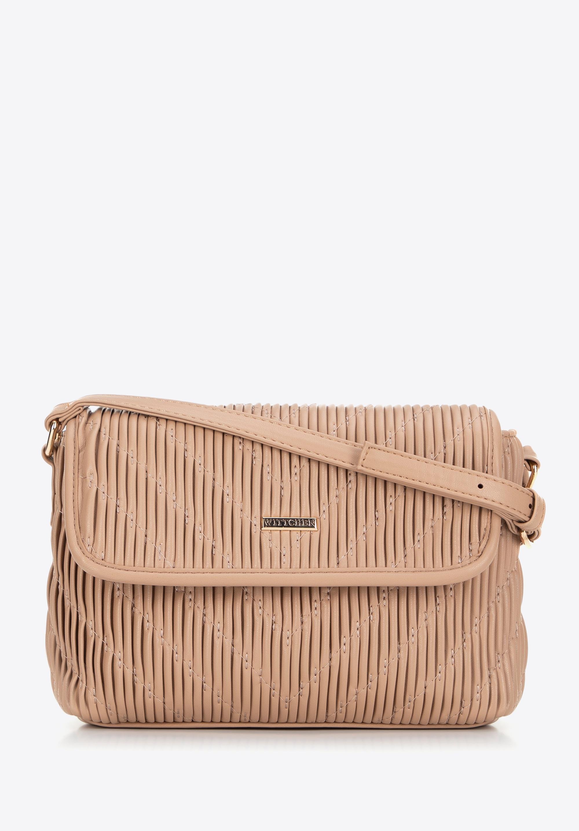 Damska crossbody w pionowe przeszycia z ekoskóry beżowa