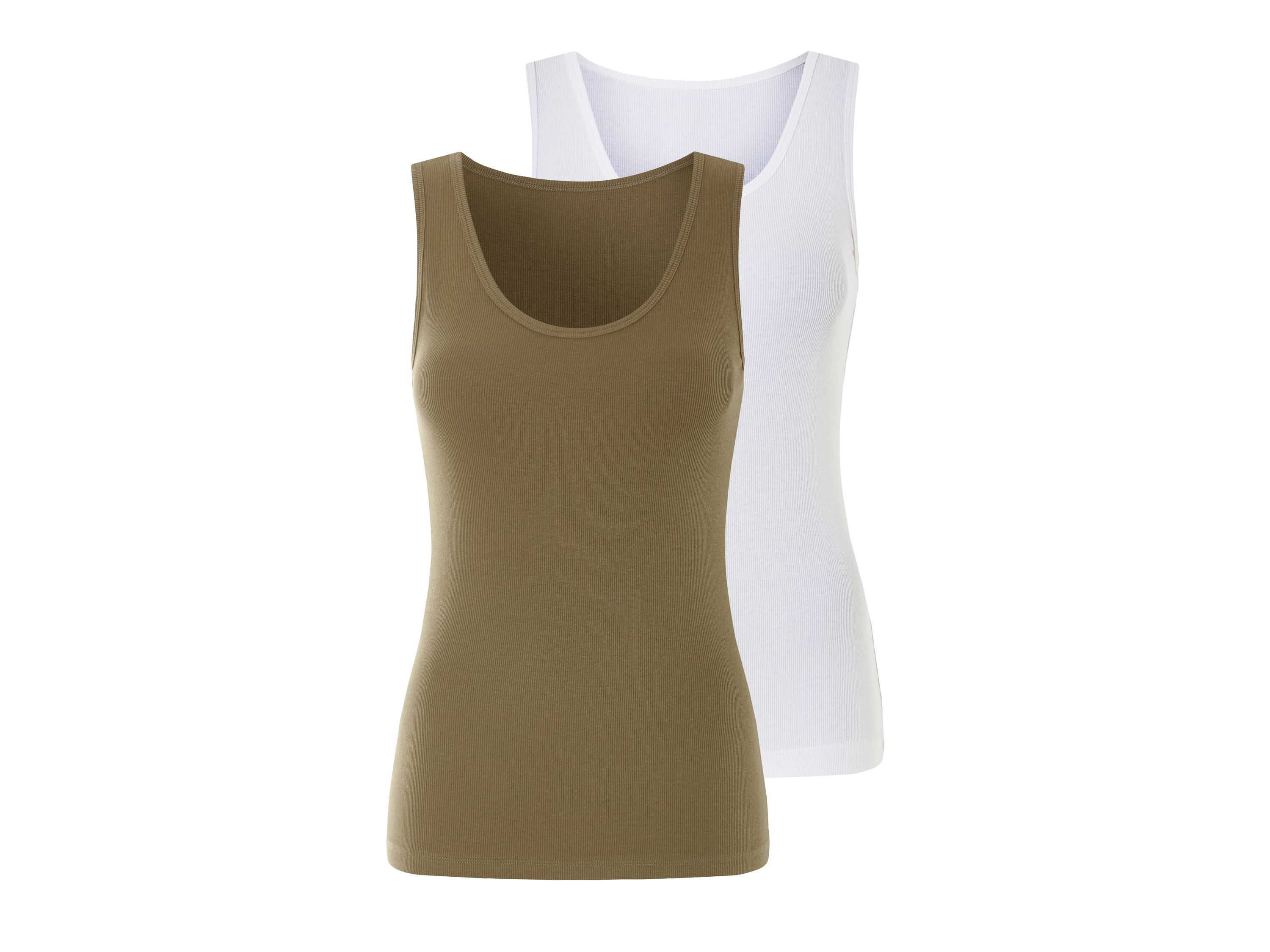 esmara Topy damskie prążkowane, 2 sztuki Khaki/ biały, XS 32/34