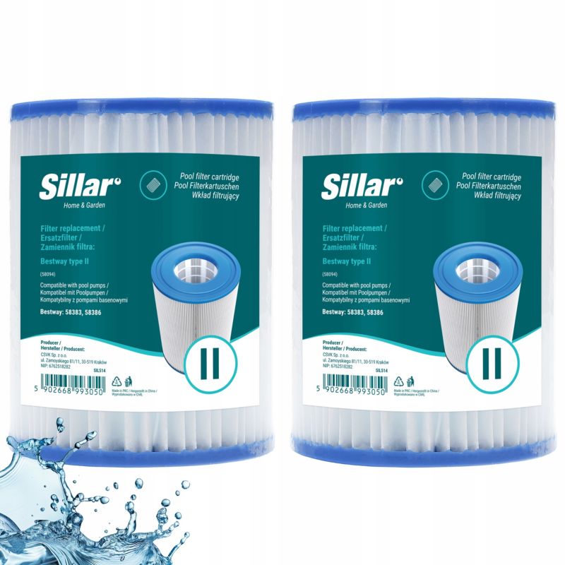 Filtr do basenu, jacuzzi, Sillar, zamiennik do pompy Bestway 58383 58386, typ II, 2szt