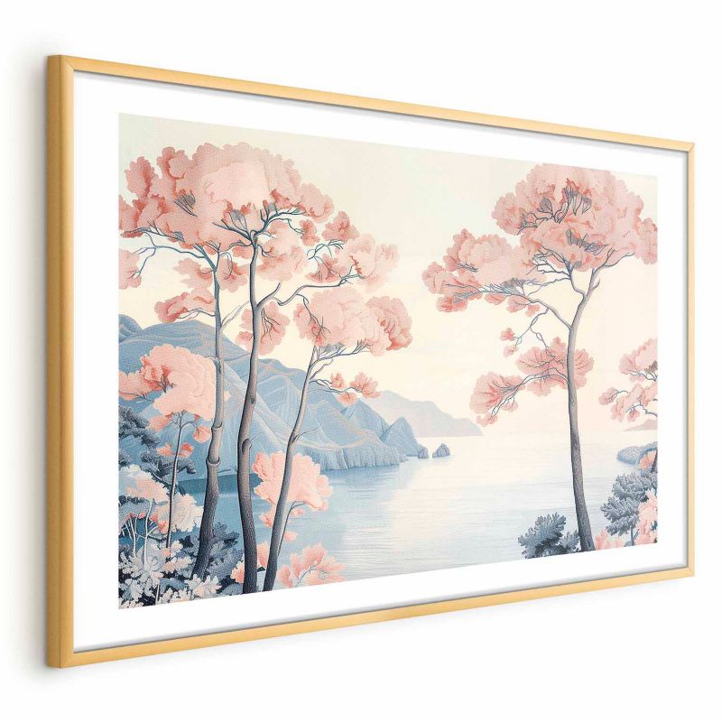 Plakat Artgeist Ocean i drzewa 42x29,7 cm z ramą złotą 1 szt