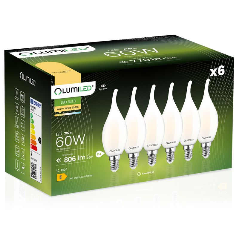 Żarówka LED LUMILED E14 BA35 7W 806lm 3000K 360st 6 szt.
