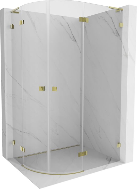 Kabina prysznicowa Mexen Lunar L półokrągła uchylna prawa 90 x 80 cm transparent złota 1 szt.