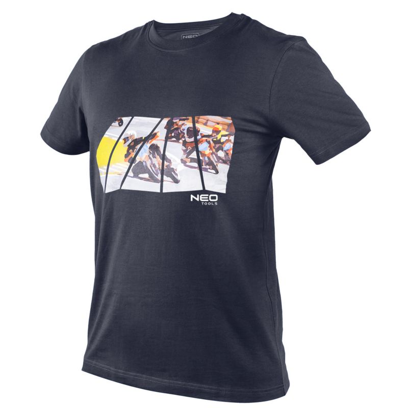 T-shirt NEO TOOLS z nadrukiem: motor, rozmiar S, 1 szt