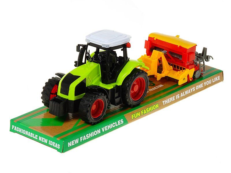 traktor z maszyną rolniczą, napęd na koło zam; 34,5x10,5x8,5cm