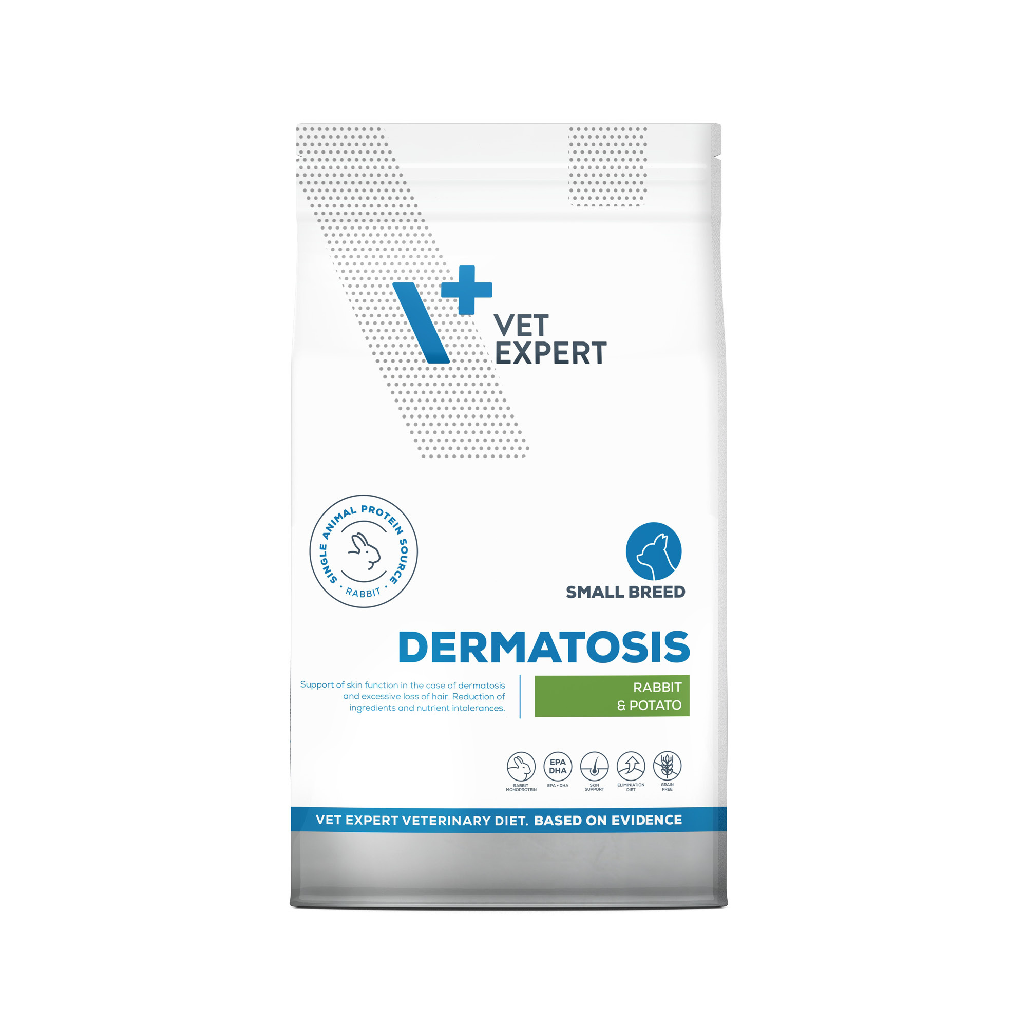 VET EXPERT DERMATOSIS RABBIT & POTATO SMALL BREED - sucha karma weterynaryjna dla psów małych ras – królik i ziemniaki