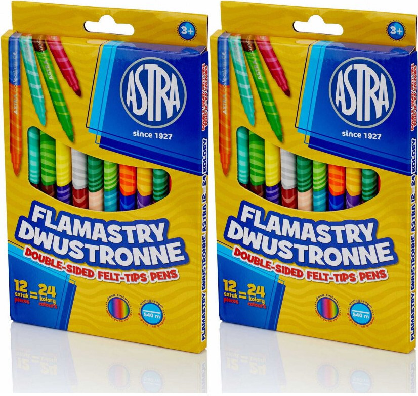 2x Flamastry Astra, dwustronne, okrągła, 12 sztuk, 24 kolory