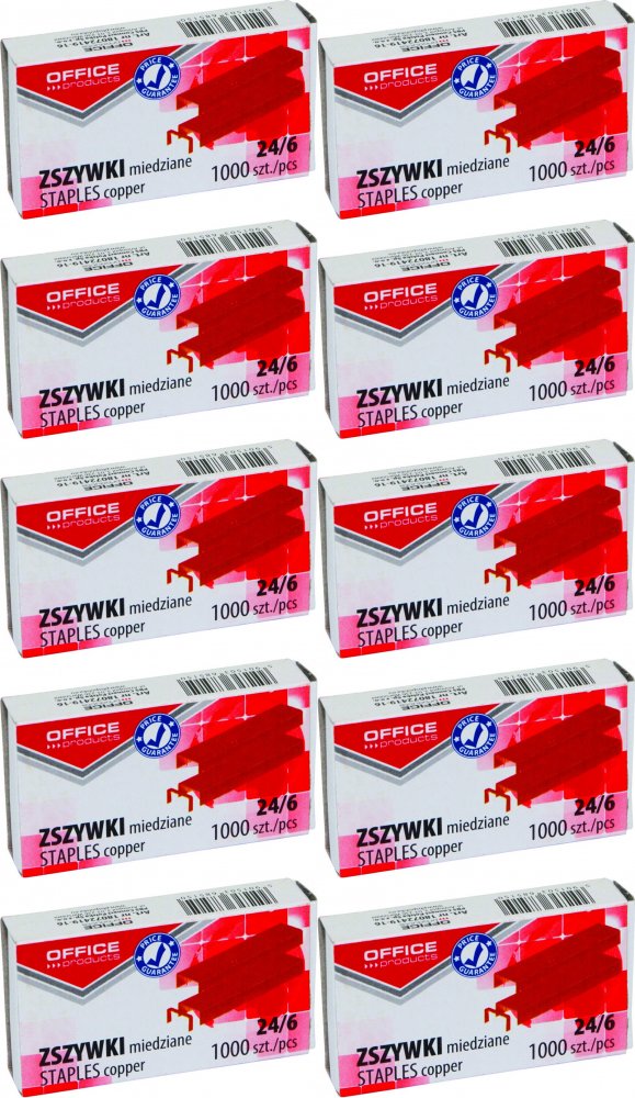 10x Zszywki Office Products, 24/6, 1000 sztuk, miedziany