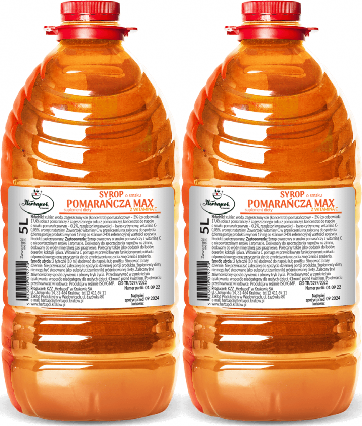 2x Syrop Herbapol w Krakowie, z witaminą C, pomarańczowy, 5l