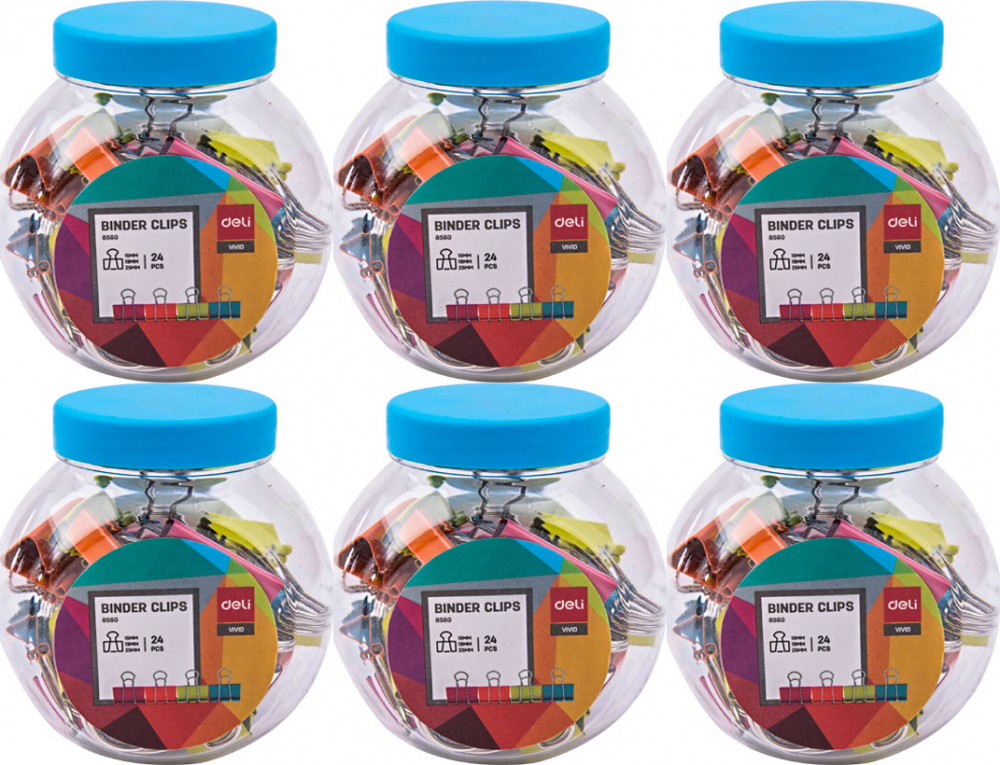 6x Klip biurowy Deli, 15mm/19mm/25mm, 24 sztuki, mix kolorów