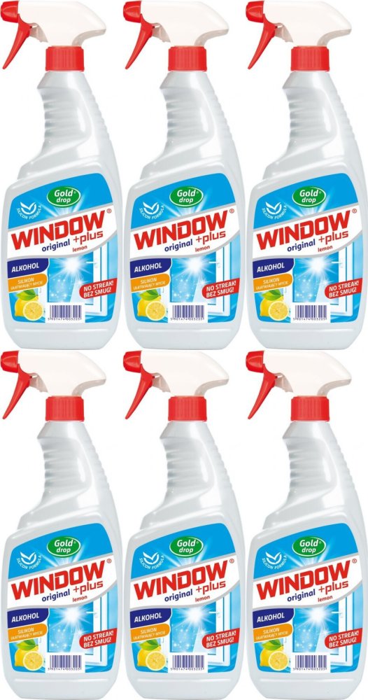 6x Płyn do mycia szyb Window Plus Gold Drop, z rozpylaczem, cytrynowy, 750ml