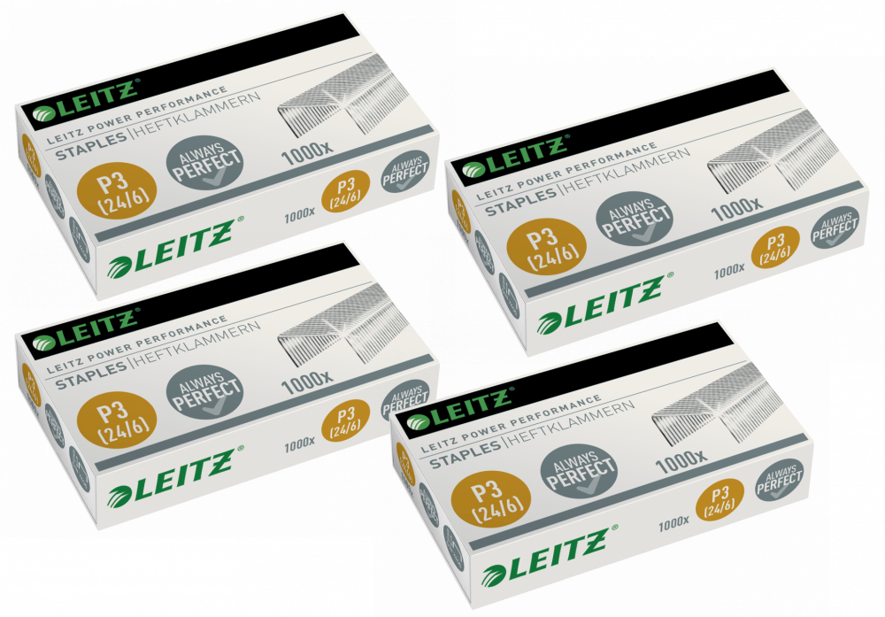4x zszywki wytrzymałe Leitz Power Performance, 24/6, 1000 sztuk, srebrny