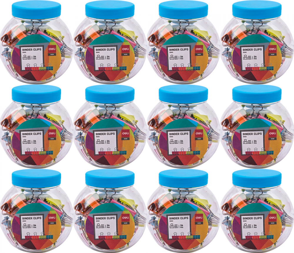 12x Klip biurowy Deli, 15mm/19mm/25mm, 24 sztuki, mix kolorów
