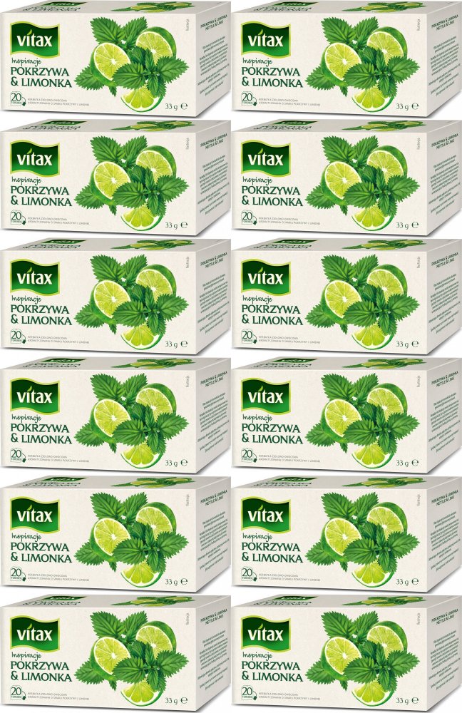 12x Herbata ziołowo-owocowa w torebkach Vitax Inspiracje, pokrzywa & limonka, 20 sztuk x 1.65g