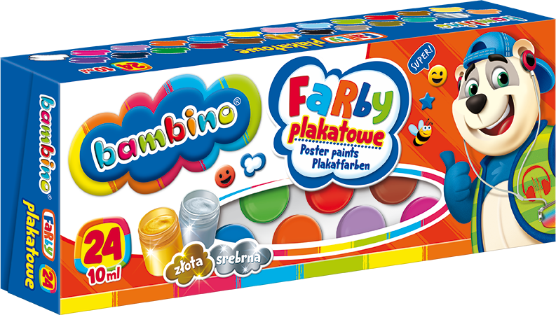 Farby plakatowe Bambino Zwierzaki Uczniaki, 10ml, 24 sztuki, mix kolorów