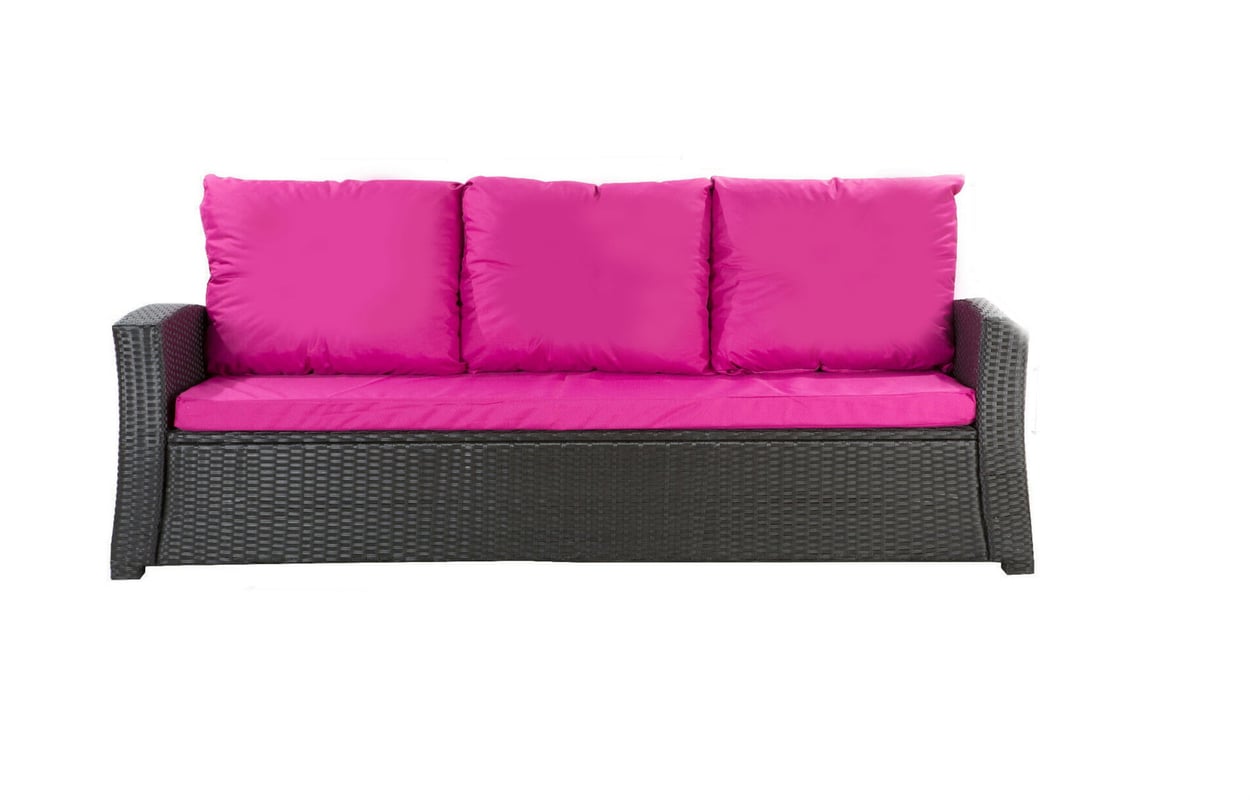 Poduszki na meble ogrodowe technorattanowe sofę 3-osobową 150x50x50cm Różowa Zestaw poduszek na meble ogrodowe technorattan zdejemowany pokrowiec