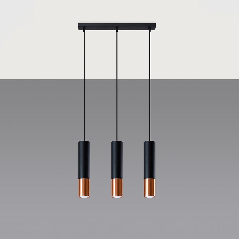 Lampa wisząca LOOPEZ 3L czarna/miedziana, nowoczesna - 45x6x90cm Sollux