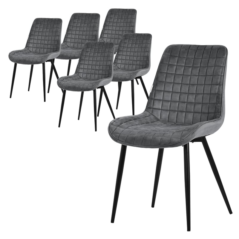 ML-Design zestaw 6 krzesel do jadalni, antracyt, aksamitne siedzisko z czarnymi metalowymi nogami, krzesla kuchenne z oparciem, krzesla do salonu,