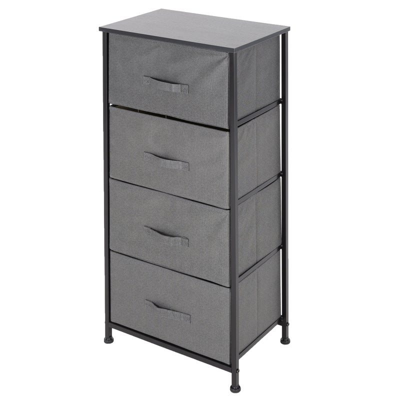 ML DESIGN Szafa z szufladami, komoda materialowa 4 szufladowa, 45x30x94 cm, Szary, Czarna metalowa pólka / blat MDF, System pólek Szafa z szufladami