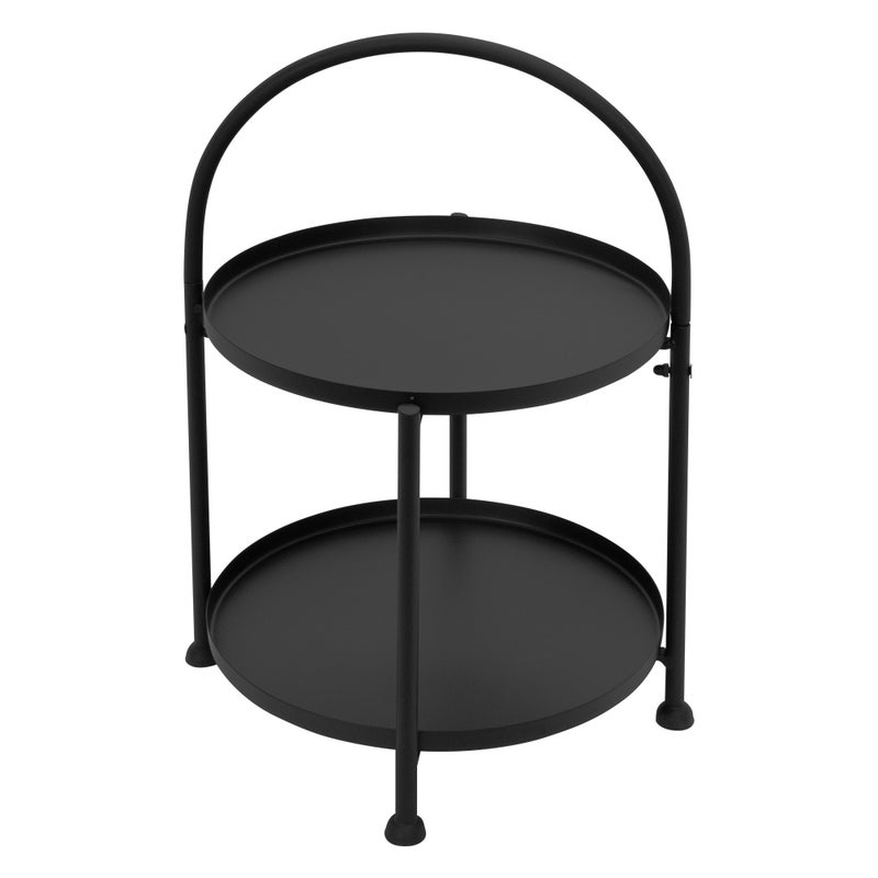 ECD Germany Stolik boczny okragly Ø33x45cm Czarny, metalowy, skladany, industrialny, stolik kawowy z 2 poziomami, do salonu i sypialni, stolik na sofe