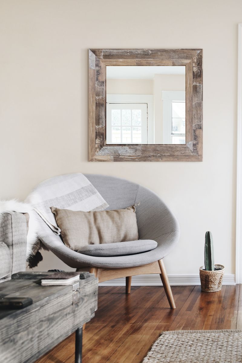 Styler Jyvaskyla lustro 60 cm kwadratowe rama drewniane brązowe klepki mat LU-01221 - Wysyłka w 24h