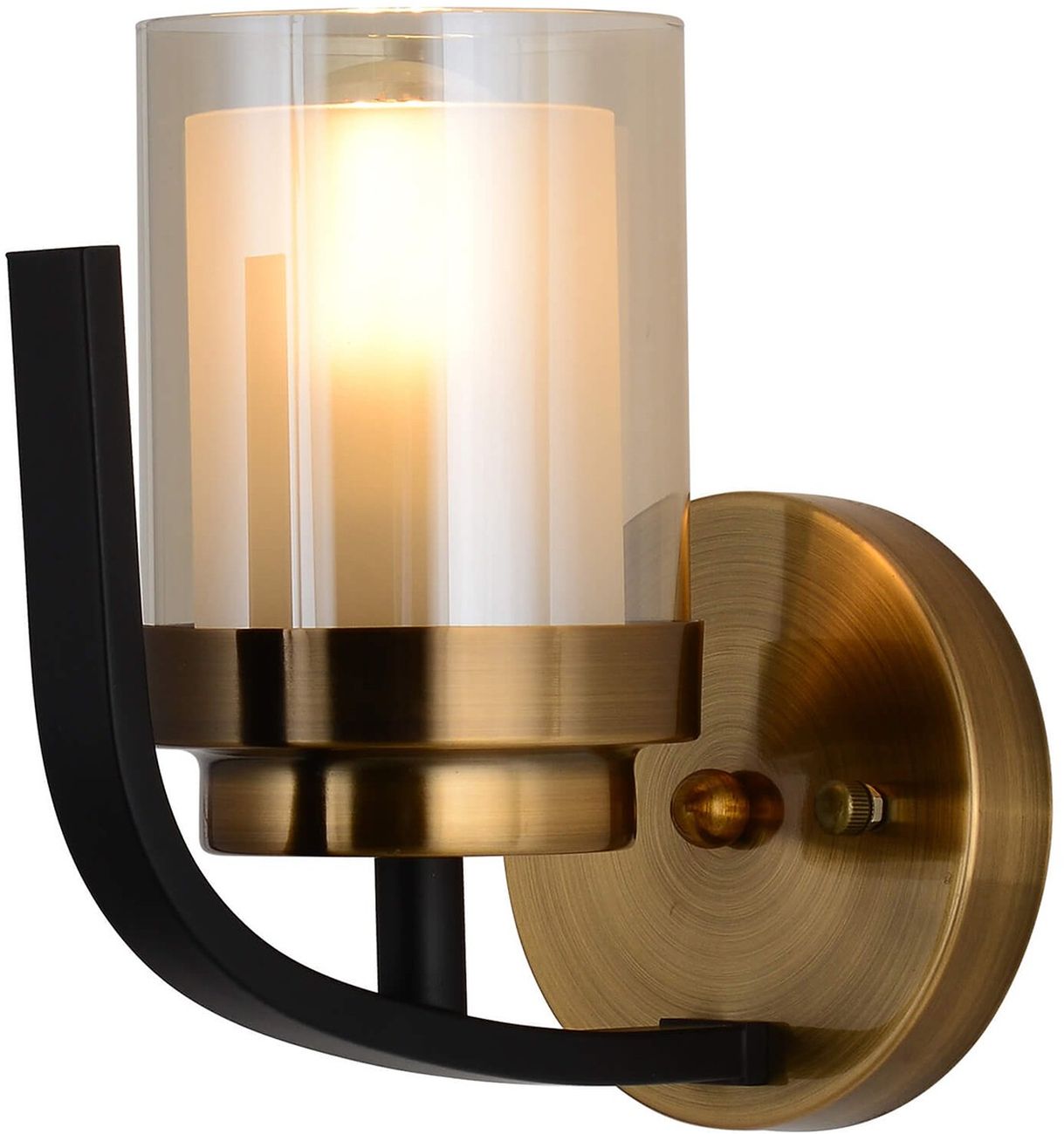 Lumina Deco Bonton W1 kinkiet 1x40W czarny/mosiądz/szkło przezroczyste LDW1221-1BK+MD
