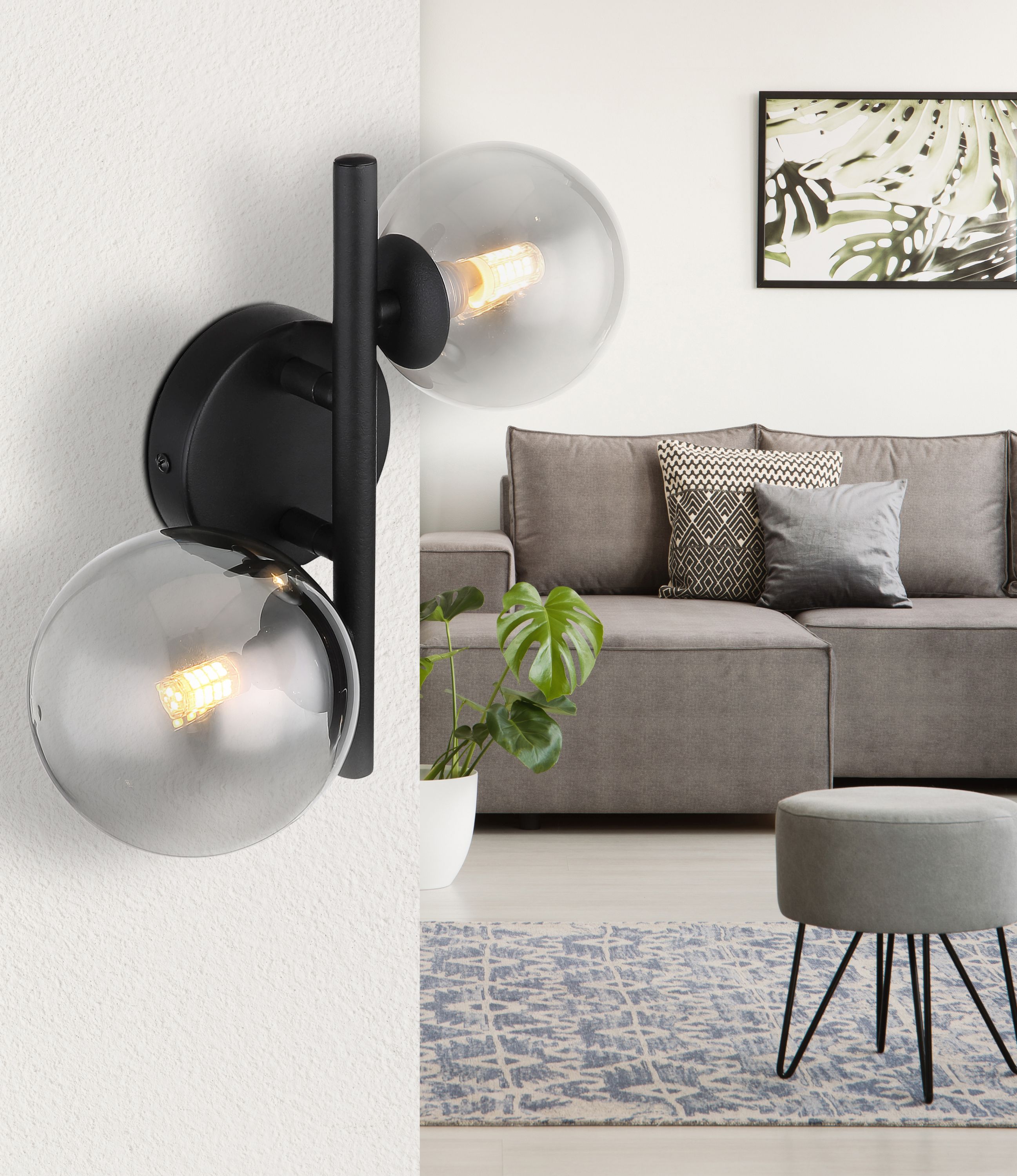 Globo Lighting Riha kinkiet 2x3,5W czarny mat/szkło przydymione 56133-2W