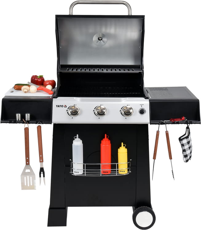 Grill gazowy 3-palnikowy 9kW z pokrywą