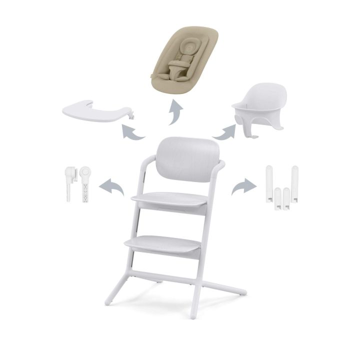 Cybex Lemo 4w1 - krzesełko z zestawem Baby Set, tacką i leżaczkiem-All White