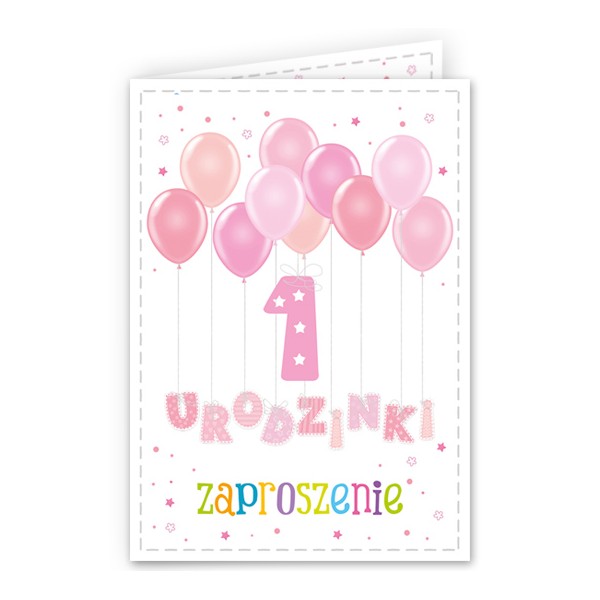 Zaproszenia na roczek różowe 1 szt.