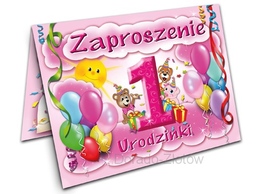 Zaproszenia na roczek różowe 1 szt.