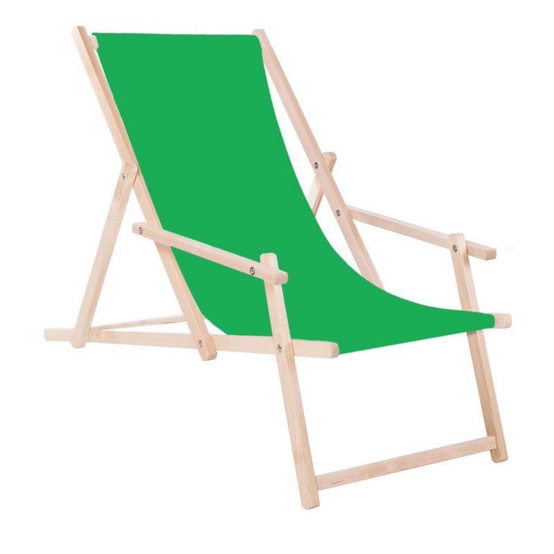Leżak drewniany z podłokietnikami Springos ogrodowy, plażowy zielony 1 szt.