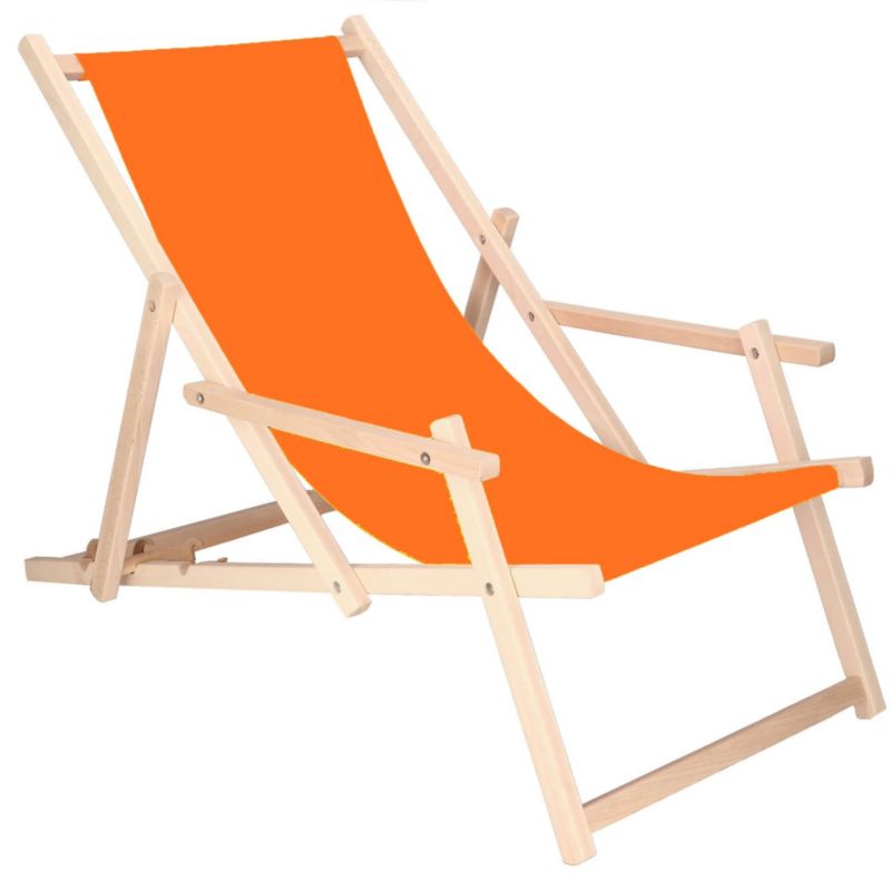Leżak drewniany z podłokietnikami Springos ogrodowy, plażowy pomarańczowy 1 szt.
