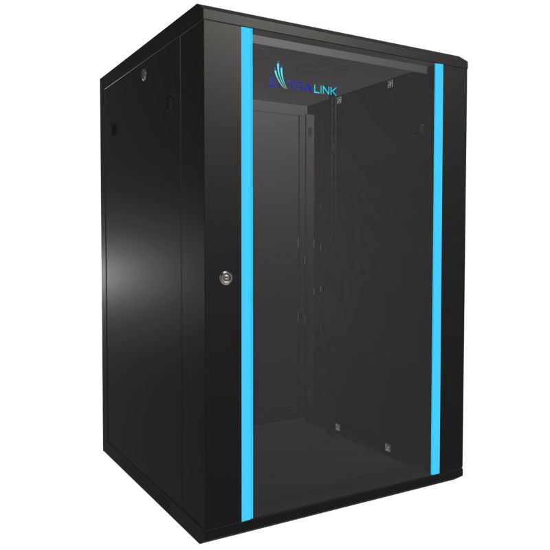 Szafa rack Extralink 18U 600x600 Czarna montowana na ścianie