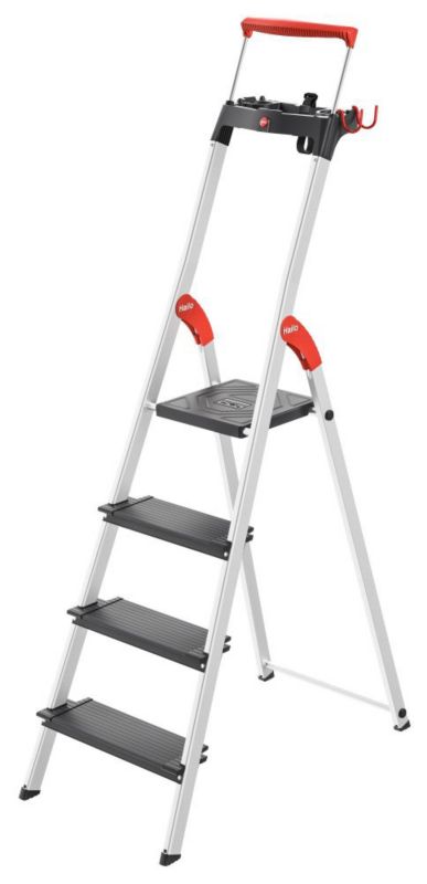 Drabina aluminiowa HAILO L100 TopLine, 4 stopniowa, szerokie stopnie, wysuwany pałąk, 1szt.