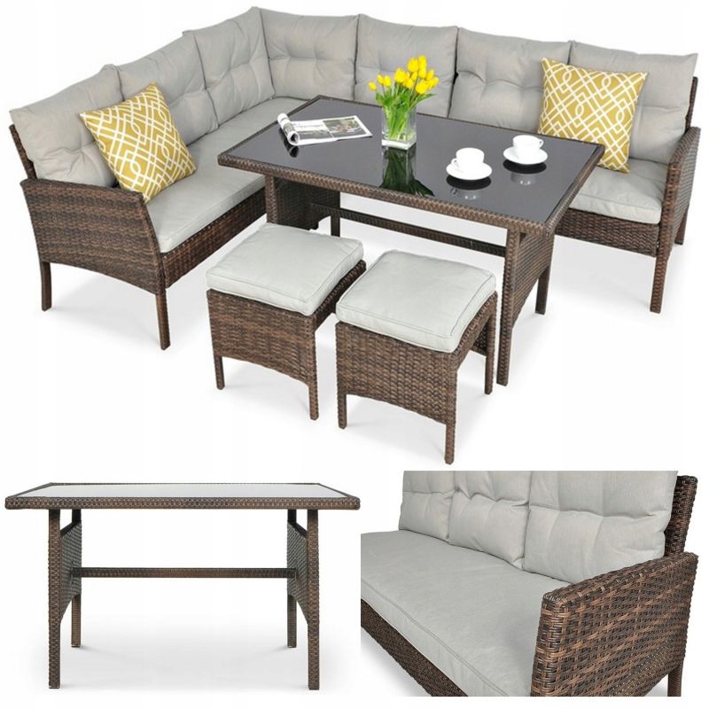 Zestaw Mebli Ogrodowych Focus Garden Wypoczynkowych Technorattan Cortina Narożnik Brąz Beige 1 szt
