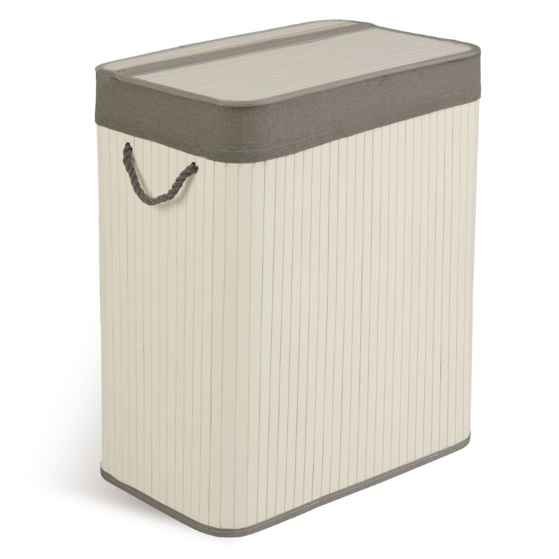 Kosz na pranie Massido 100l bambusowy dwukomorowy z pokrywą 61x54x34 cm szary 1 szt.