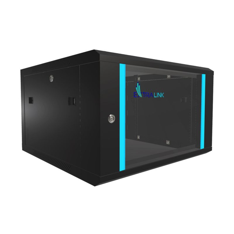 Szafa rack Extralink 6U 600x600 Czarna montowana na ścianie