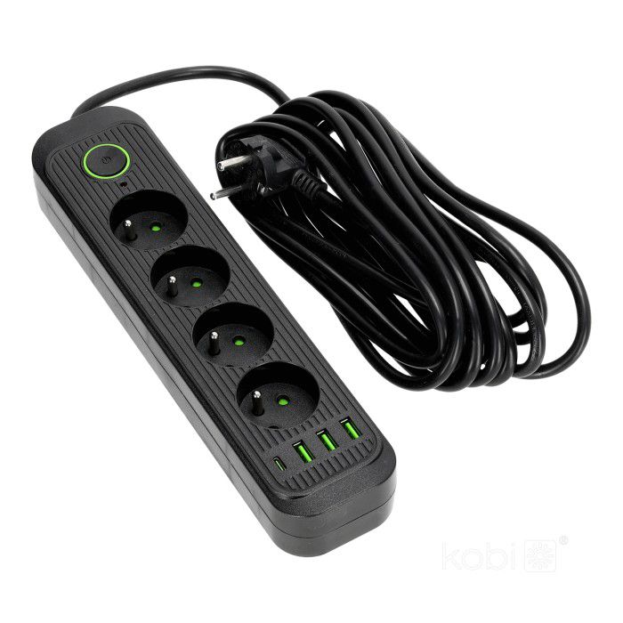 Przedłużacz 4gn+usb 5m Kobi czarny 1szt.