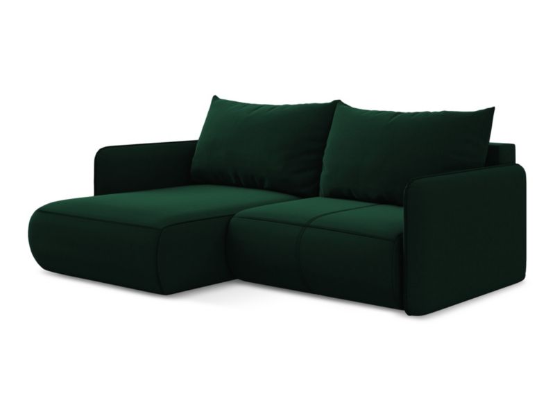 Narożnik lewostronny z funkcją spania Makamii Nanea z tkaniny welwetowej 207x148 cm butelkowa zieleń 1 szt.