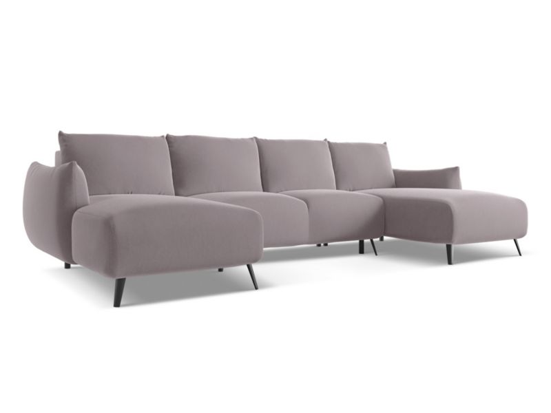 Sofa panoramiczna z funkcją spania Makamii Malie z tkaniny welwetowej 317x162 cm lawendowy 1 szt.