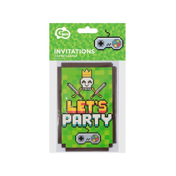 Godan Zaproszenia na urodziny, GAME ON-LET"S PARTY z kopertami - 6 szt