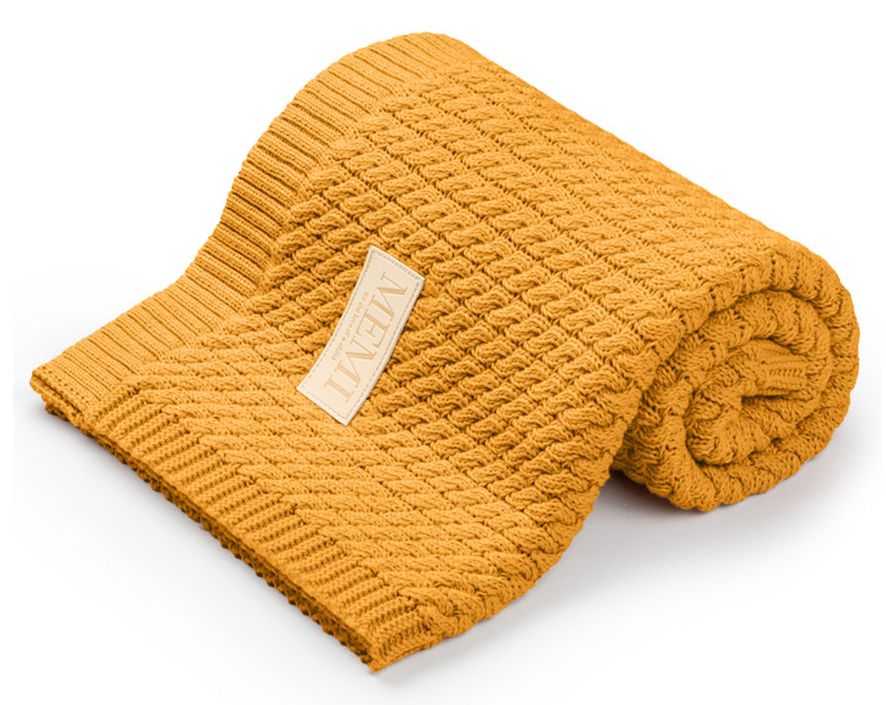 My Memi, Bawełniany kocyk warkocz 80x100 mustard
