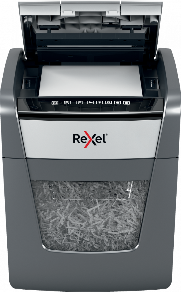 Niszczarka do papieru automatyczna Rexel Optimum AutoFeed+ 50X, konfetti 4x28 mm, 50 kartek, P-4 DIN, czarno-srebrny